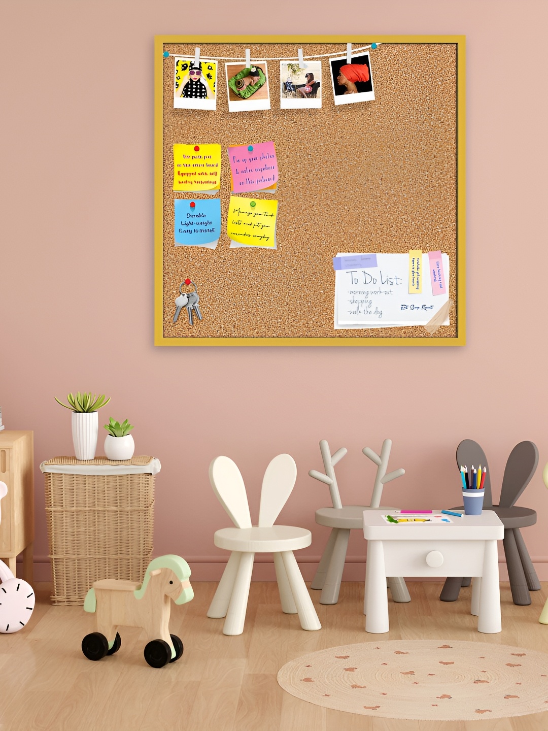 

ArtzFolio Yellow & Brown Cork Printed Wooden Bulletin Board With Sticky Notes, Gold