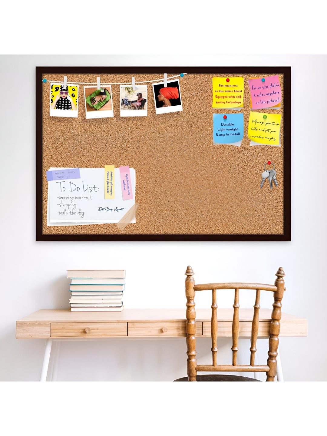ArtzFolio Dark Brown & Black Printed Wooden Bulletin Board & Sticky Notes Wall Decor