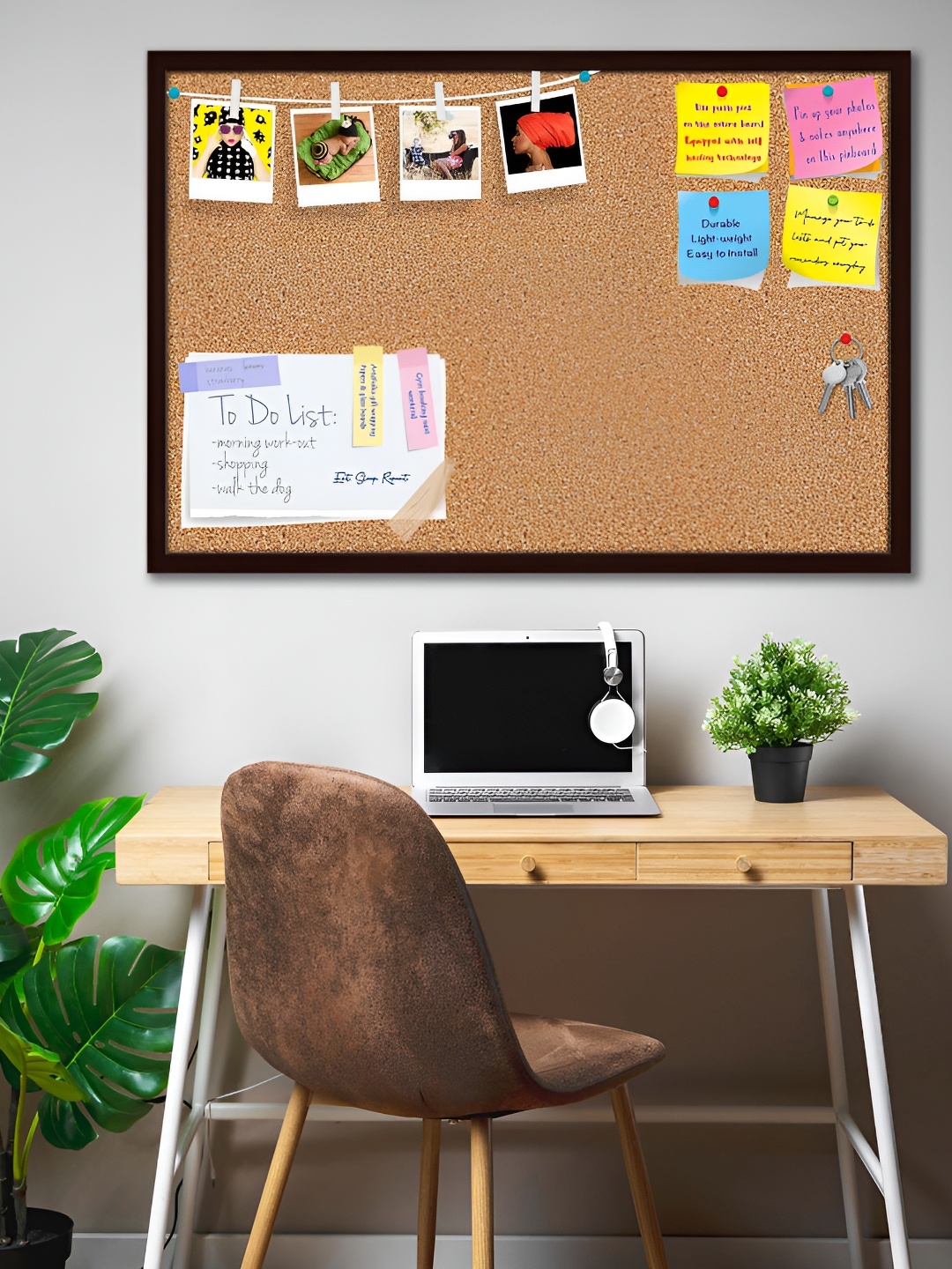 ArtzFolio Brown & White Printed Wooden Bulletin Board & Sticky Notes Wall Hangings Decor