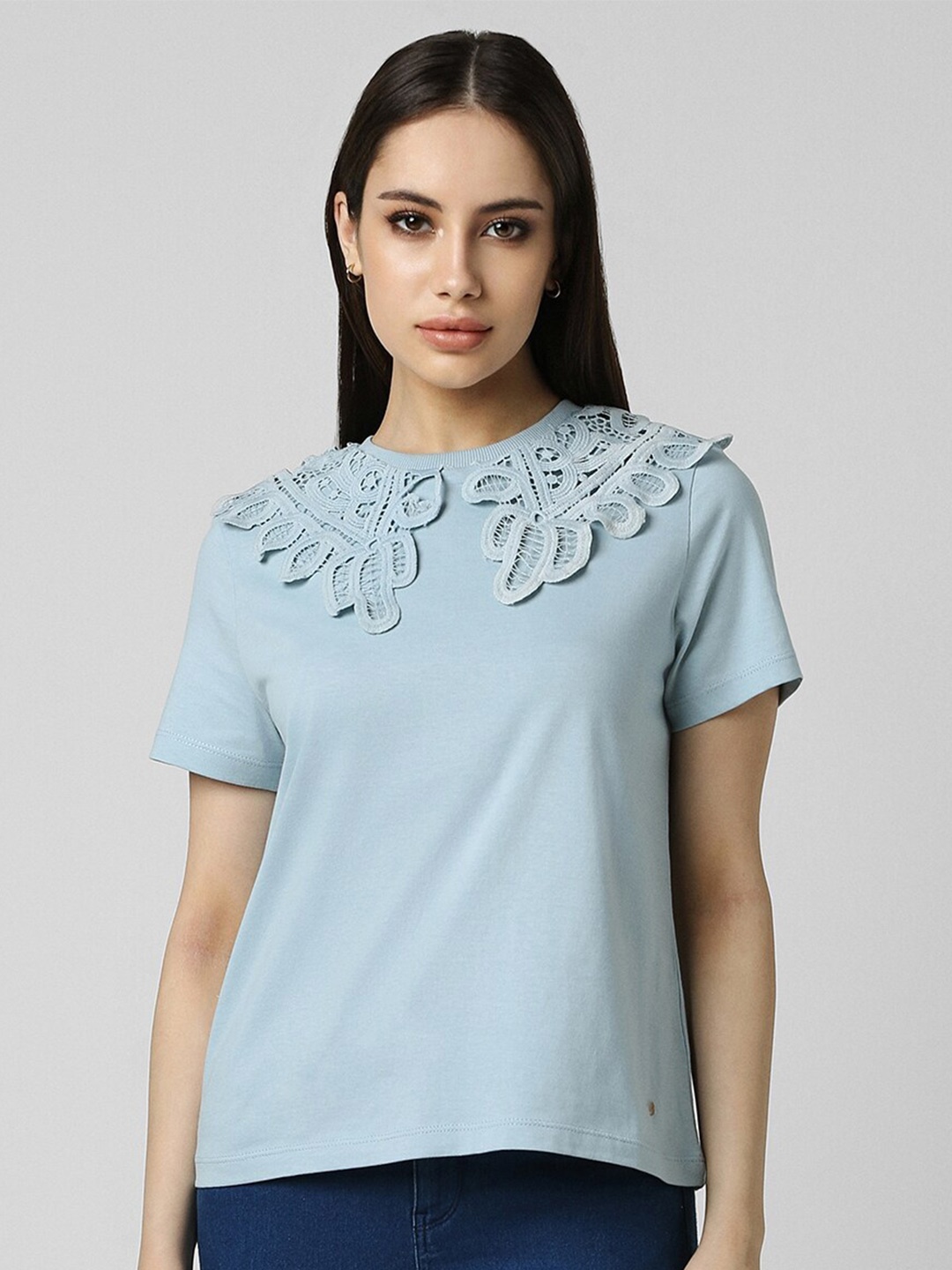 

Van Heusen Woman Embellished Round Neck Cotton Top, Blue