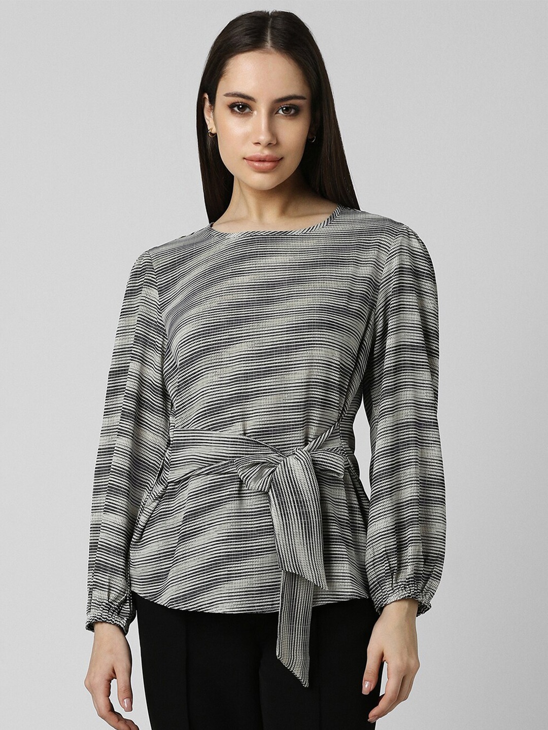 

Van Heusen Woman Stripe Round Neck Top, Grey