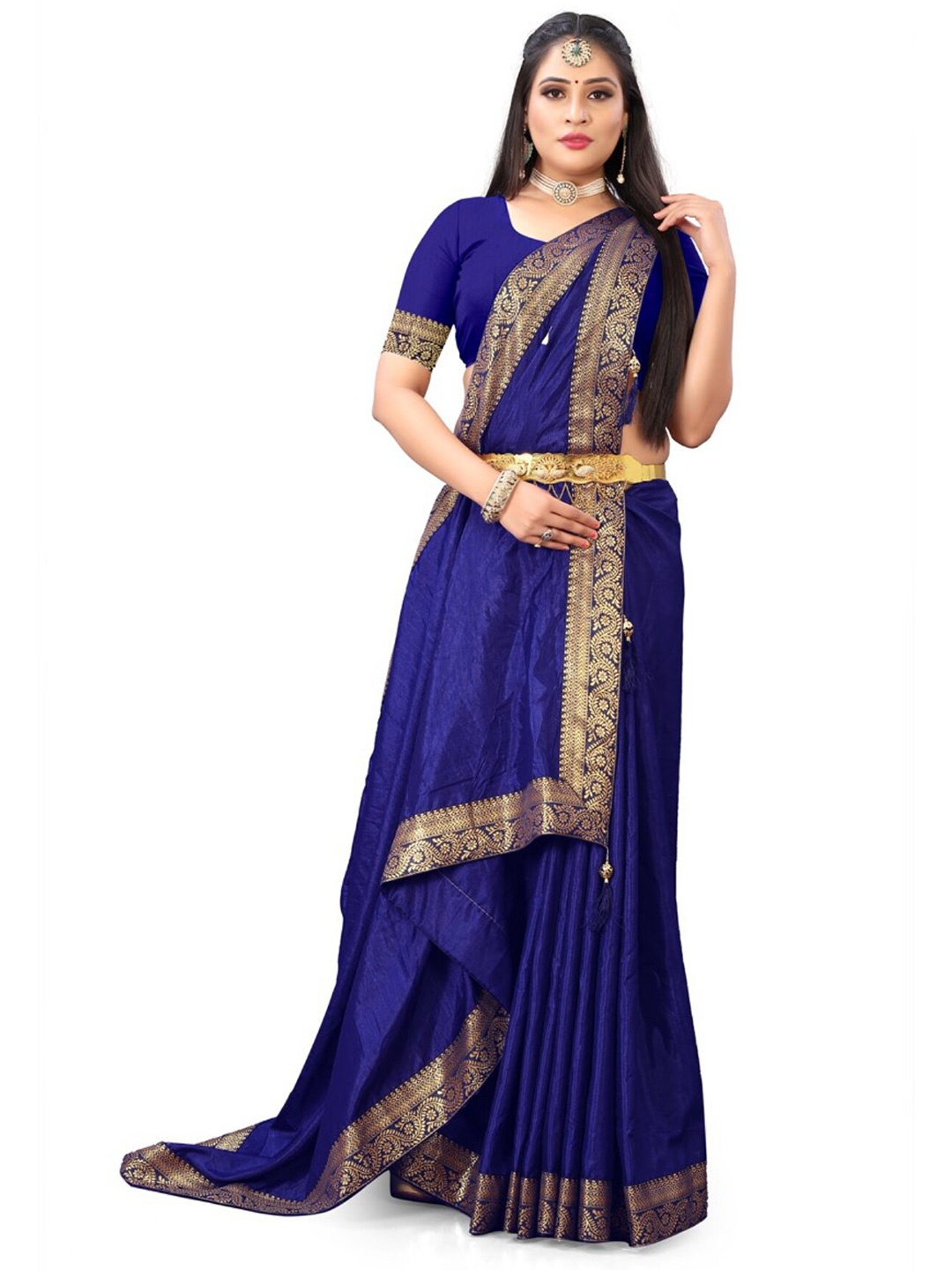 

V TEX SAREES Zari Woven Design Tussar Saree, Blue