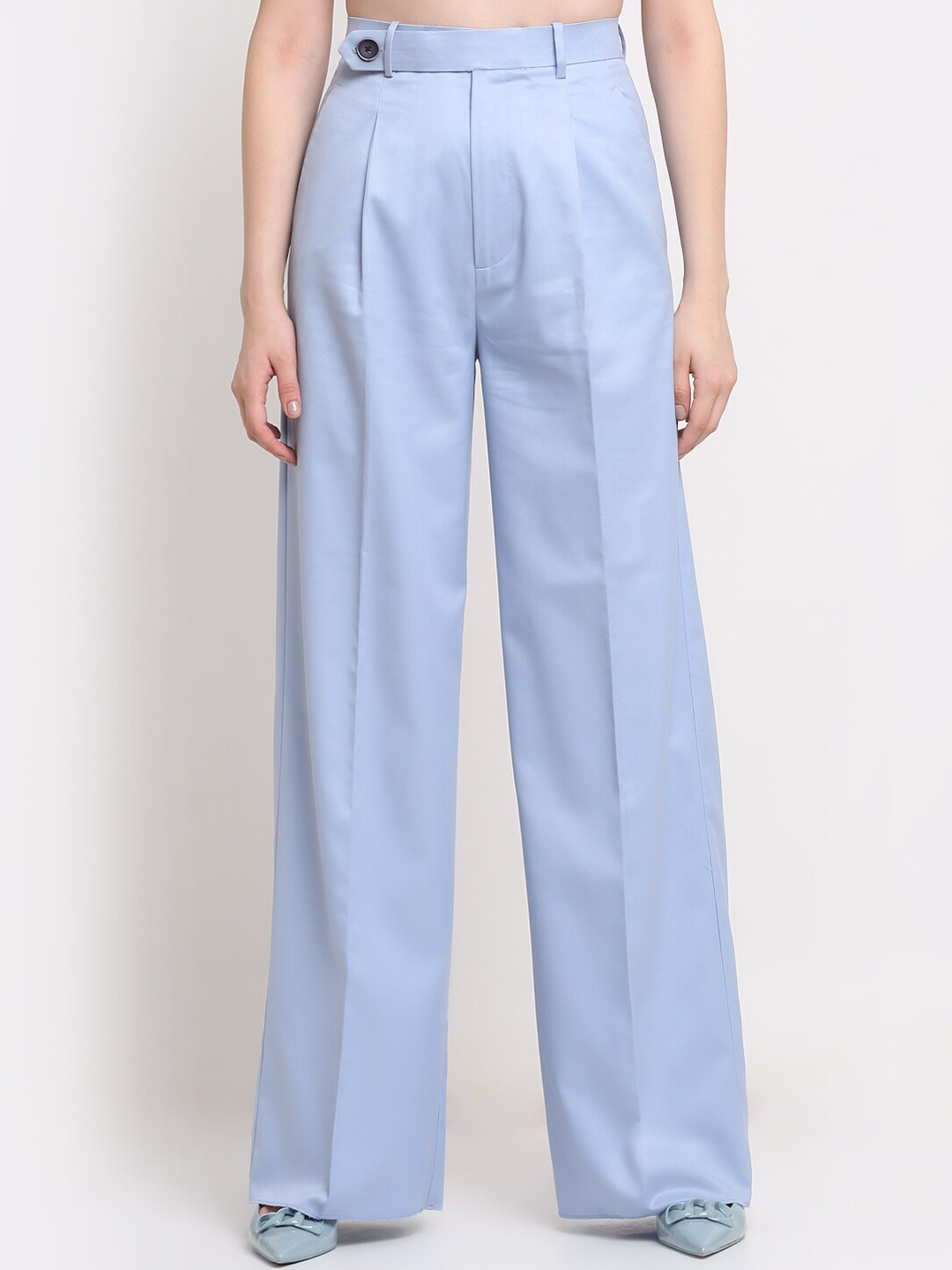 

Ennoble Women Pleated Smart High-Rise Easy Wash Trousers, Blue