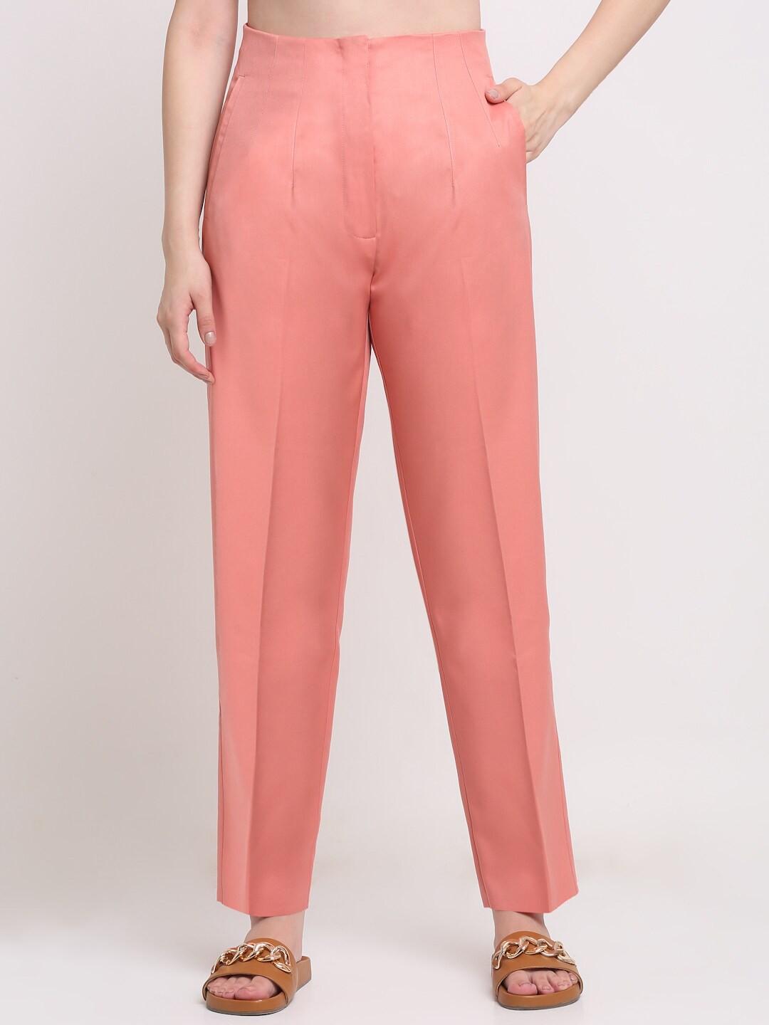 

Ennoble Women Smart High-Rise Easy Wash Trousers, Peach
