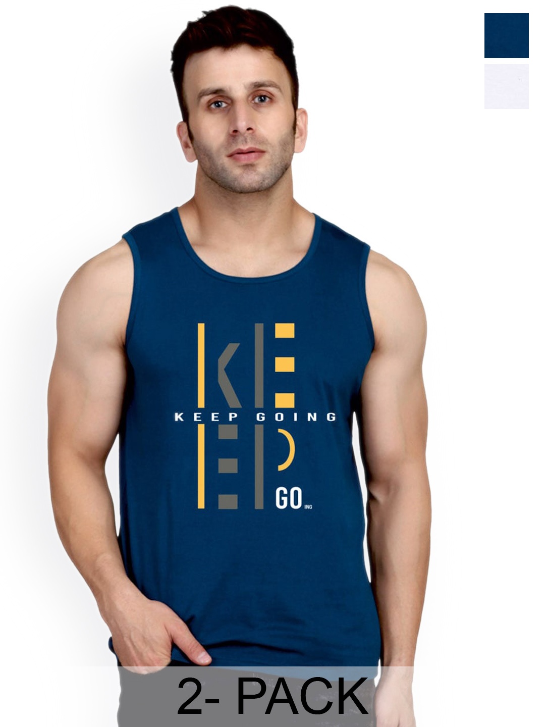 

SLOWLORIS Pack Of 2 Cotton Basic Innerwear Vest SL26 ( PEACOCK KEEP ) ( WHITE NVR )-WHITE, Navy blue
