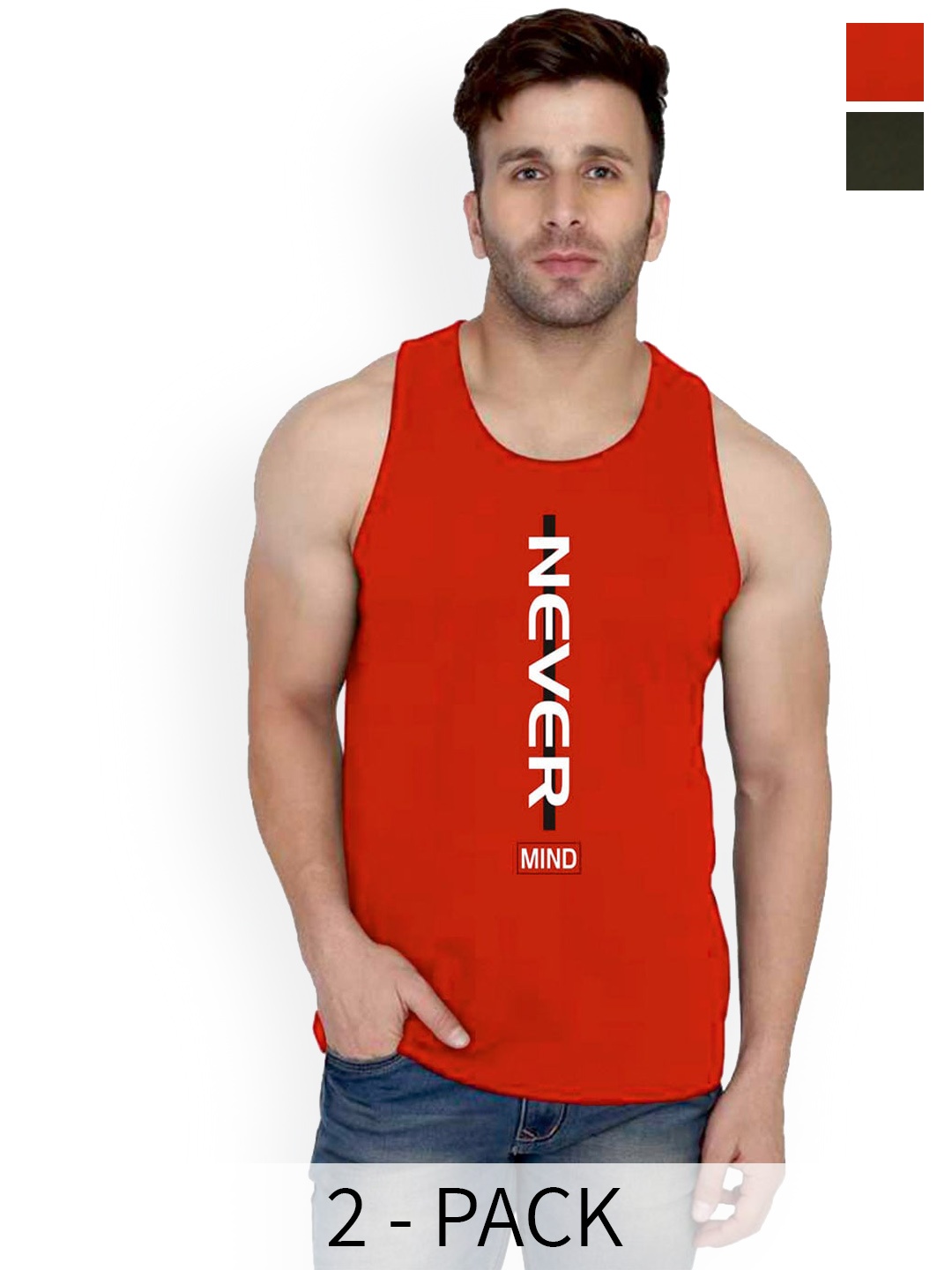 

SLOWLORIS Pack Of 2 Printed Bio-Wash Pure Cotton Innerwear Vests, Red