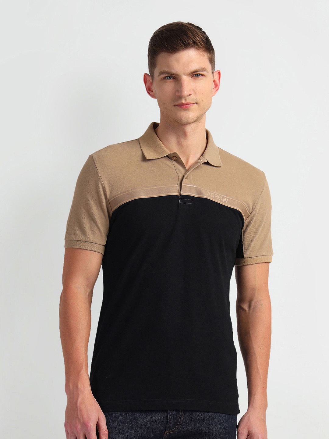 

Arrow Sport Colourblocked Polo Collar T-shirt, Black