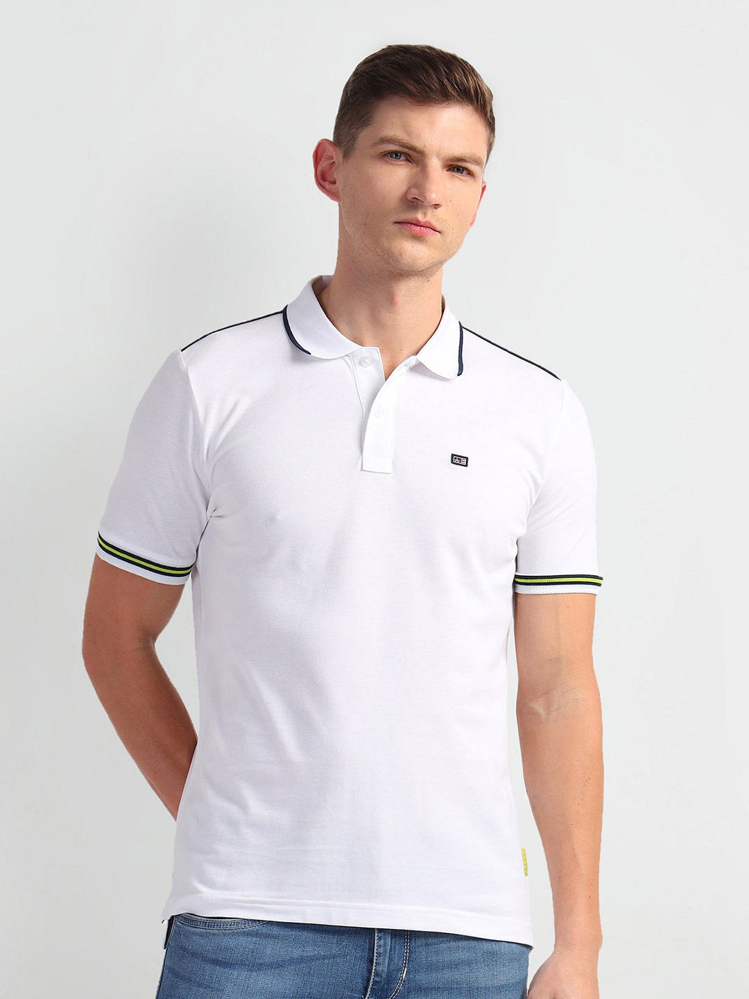 

Arrow Sport Colourblocked Polo Collar T-shirt, White