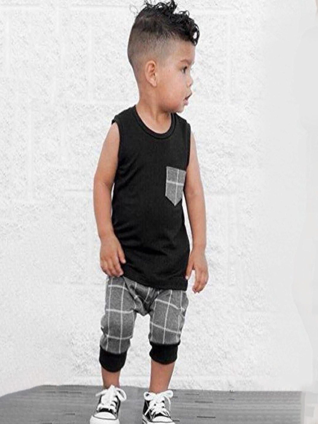 

BAESD Boys Sleeveless Pure Cotton T-shirt with Capris, Black
