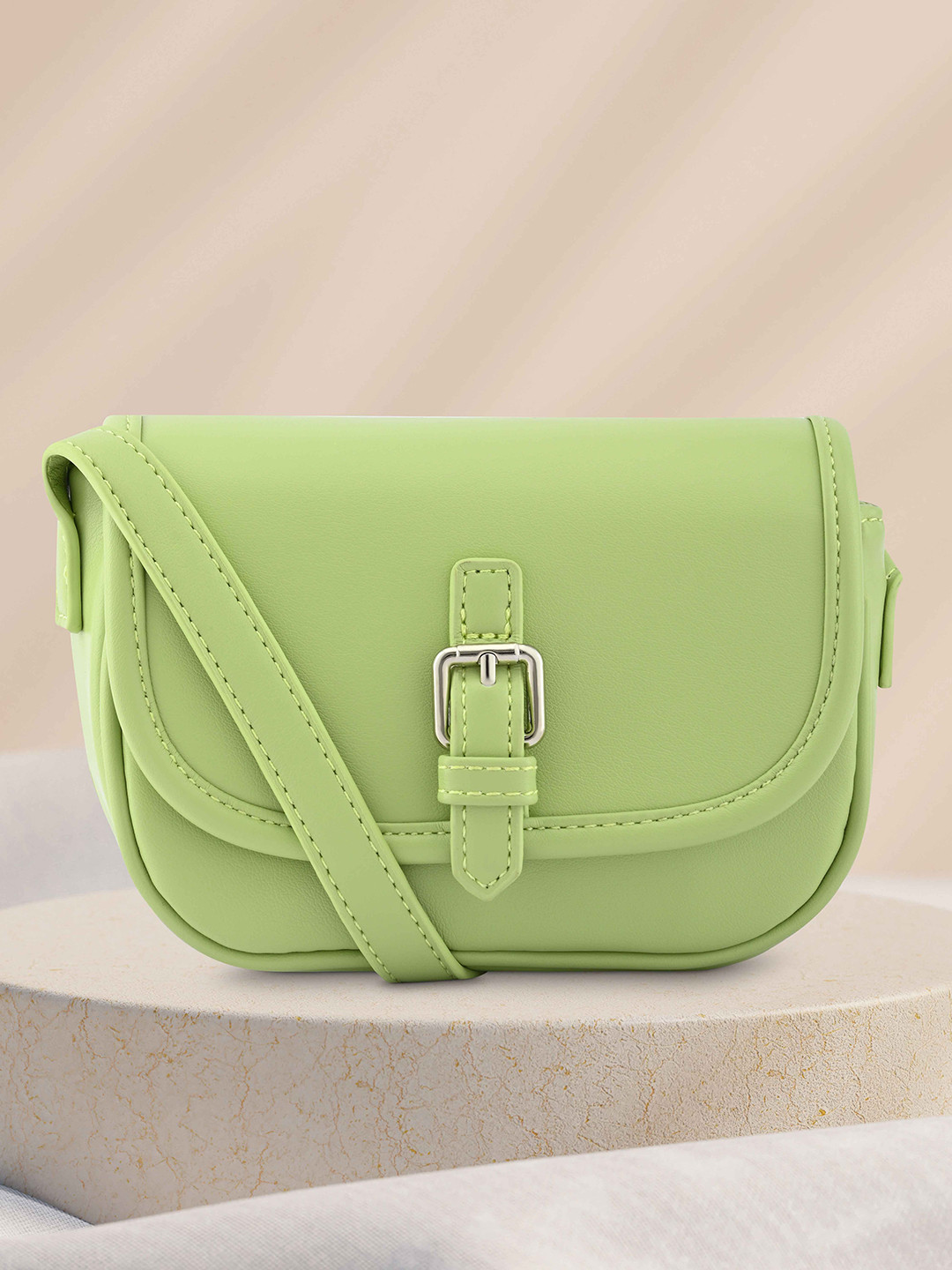 

Fastrack Structured Synthetic Leather Sling Bag With Buckle Detail, Green