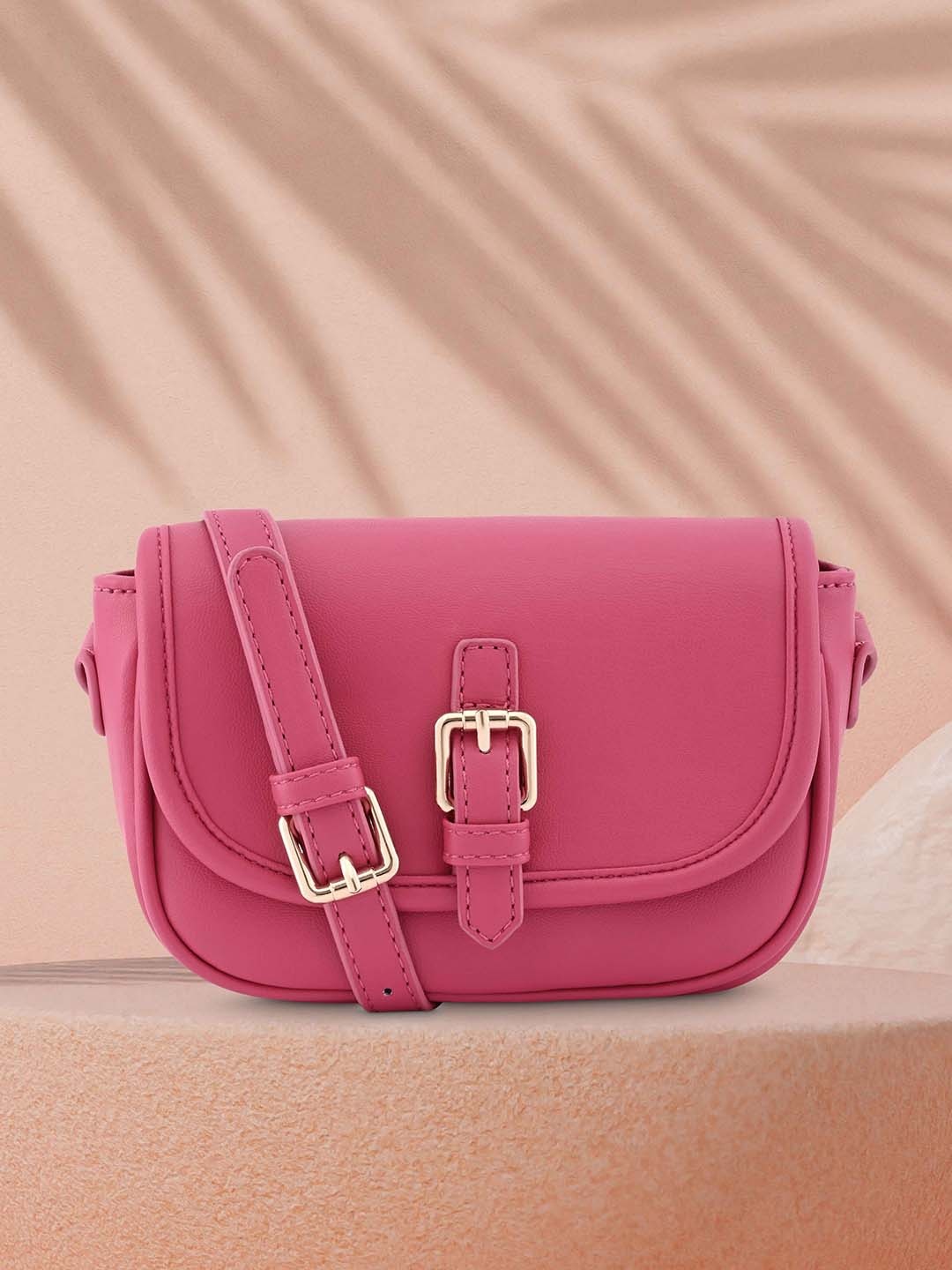 

Fastrack Structured Synthetic Leather Sling Bag With Buckle Detail, Pink