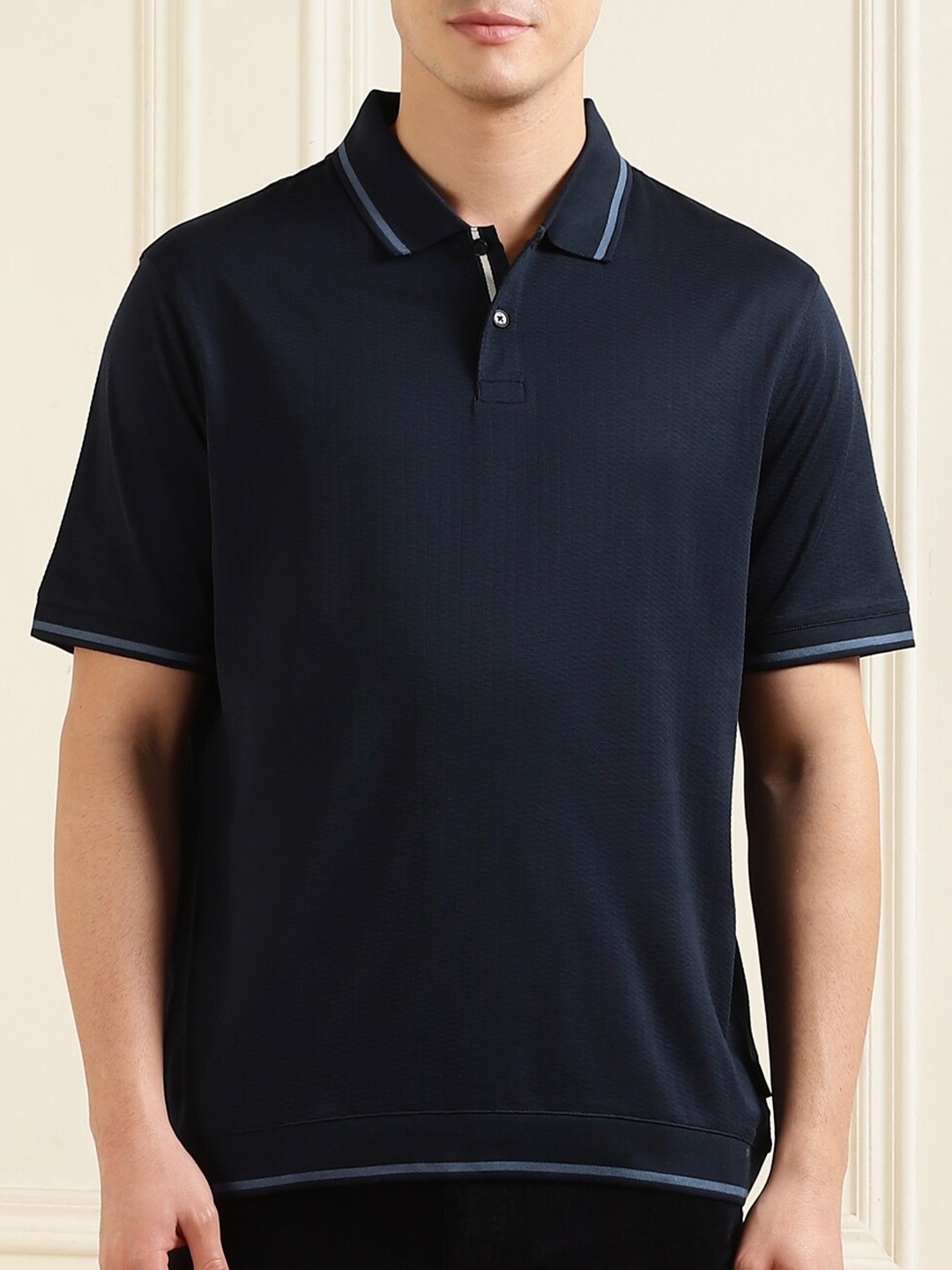 

Ted Baker Self Design Polo Collar Cotton T-shirt, Navy blue