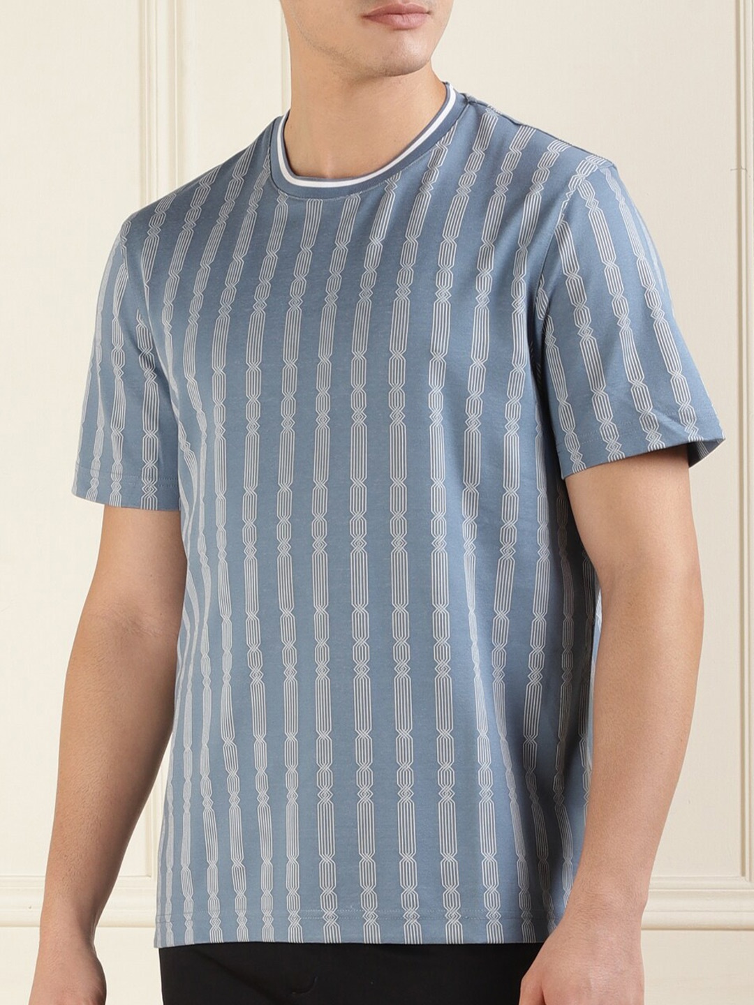 

Ted Baker Striped Round Neck Cotton T-shirt, Blue