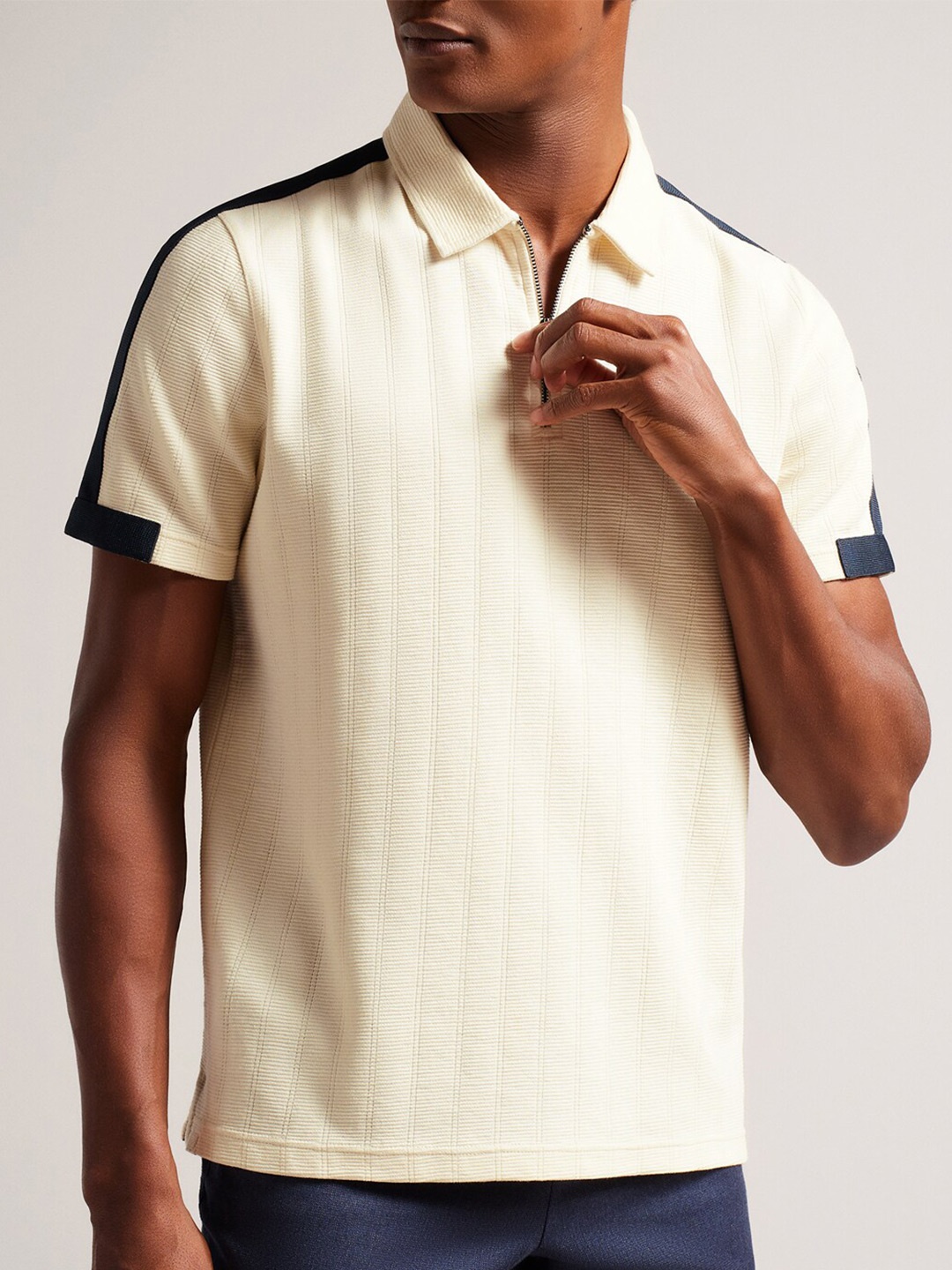 

Ted Baker Striped Polo Collar Cotton T-shirt, Beige
