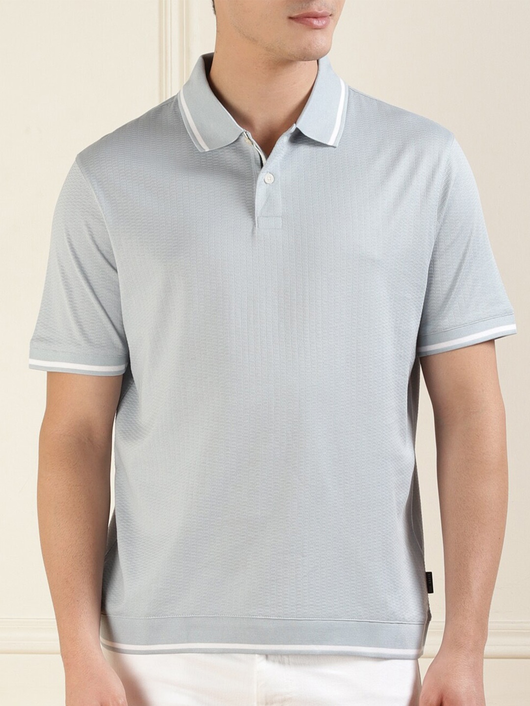 

Ted Baker Self Design Polo Collar Cotton T-shirt, Blue
