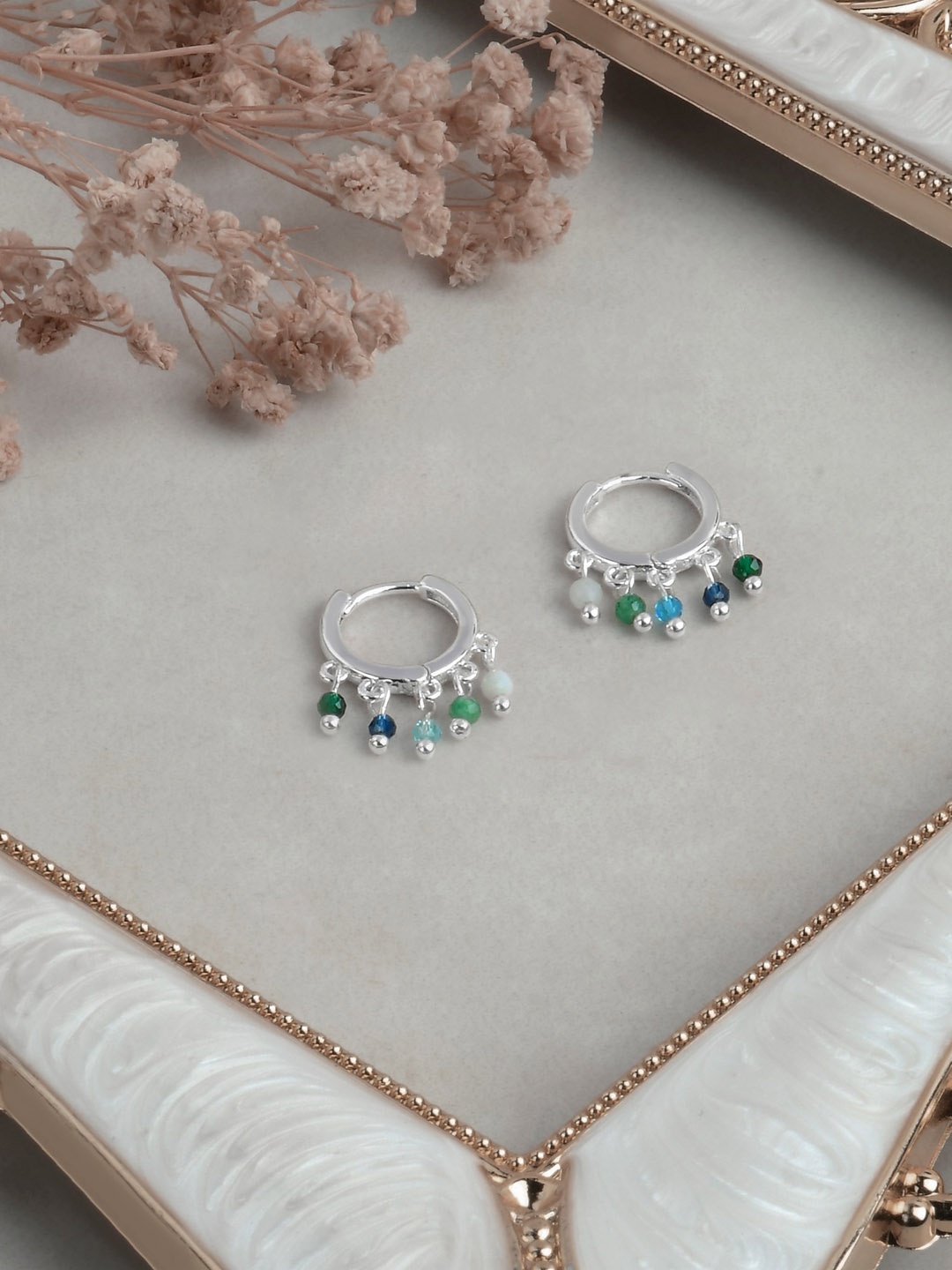 

Accessorize London Women Silver Plated Beaded Charm Hoop Earrings