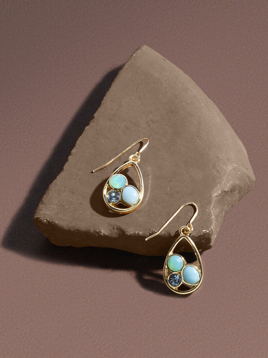 

Accessorize Gem Stones Studded Teardrop Shaped Drop Earrings, Gold