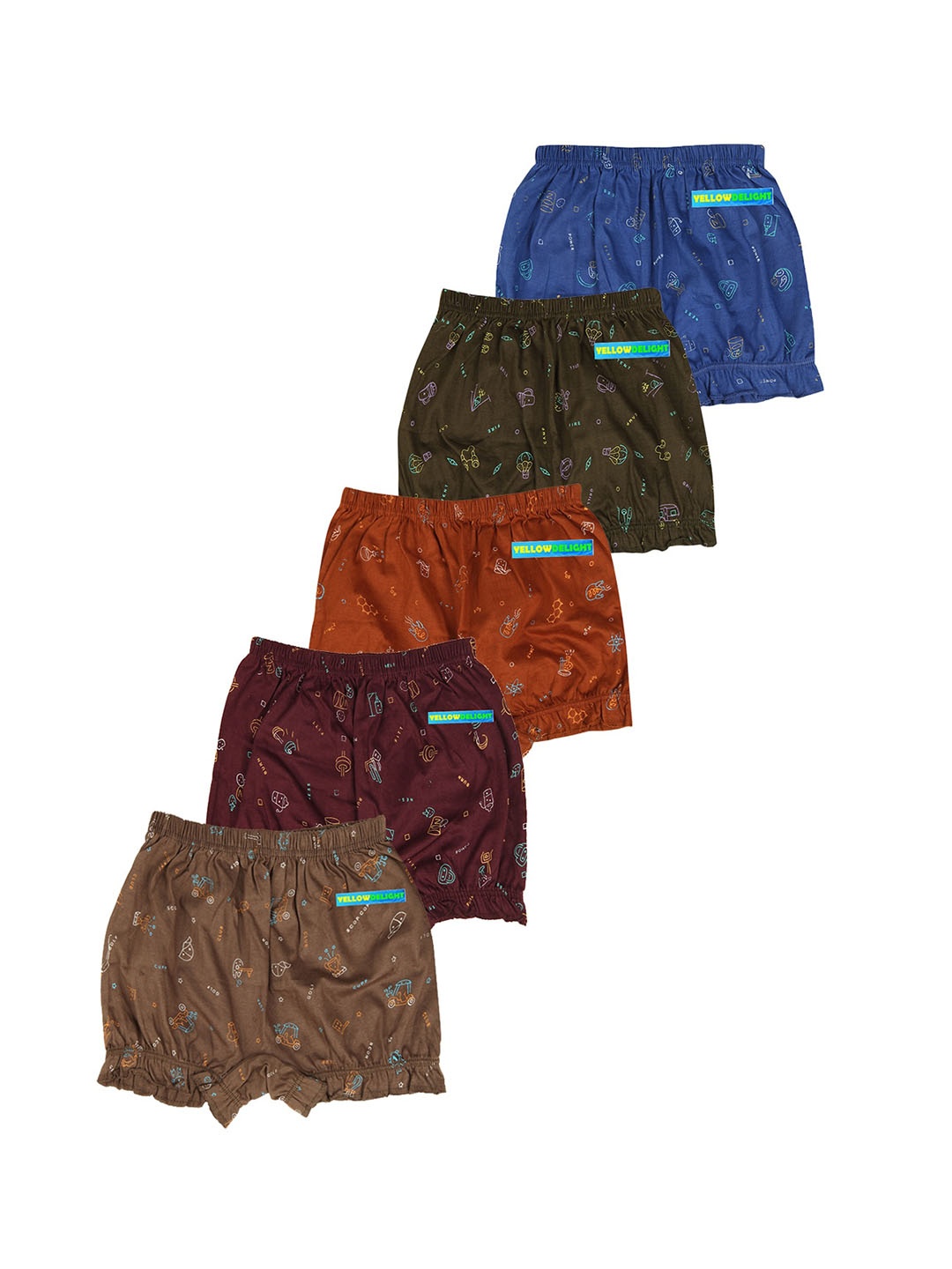 

YELLOWDELIGHT Pack Of 5 Conversational Printed Cotton Boy Shorts Briefs, Brown