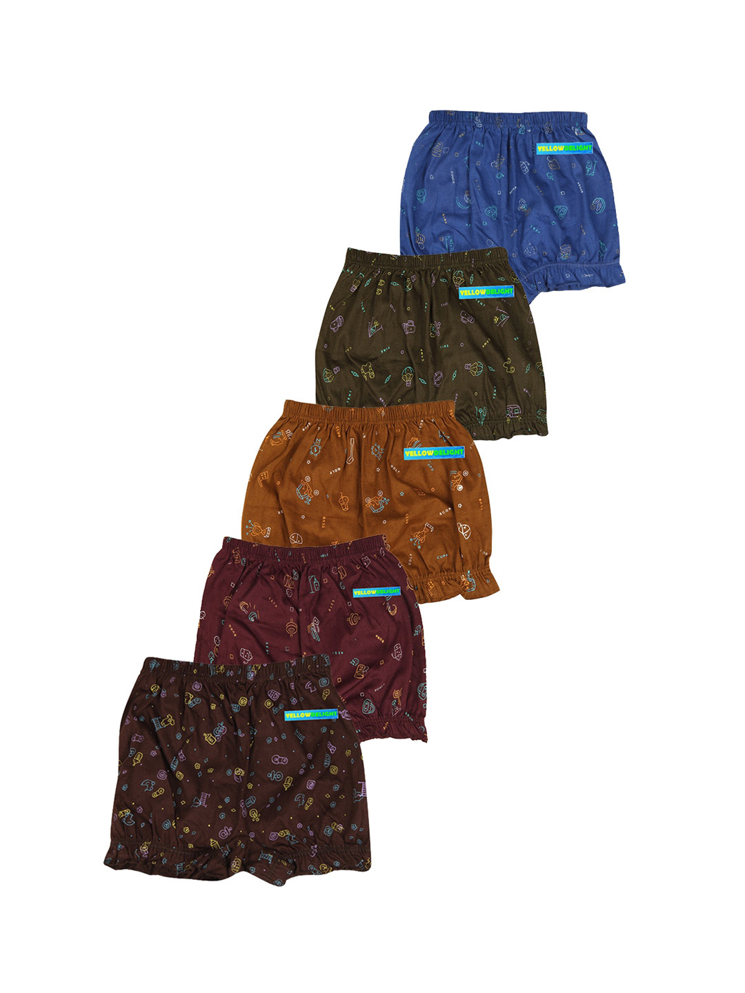 

YELLOWDELIGHT Pack Of 5 Conversational Printed Cotton Boy Shorts Briefs, Brown