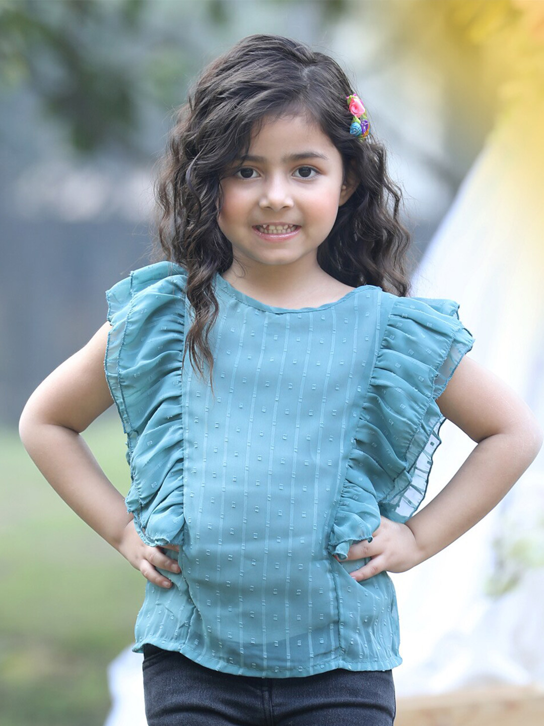 

Cutiekins Girls Round Neck Flutter Sleeve Top, Teal