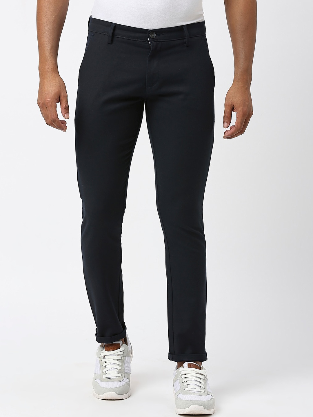 

Berkshire Men Smart Slim Fit Mid-Rise Cotton Casual Trousers, Navy blue