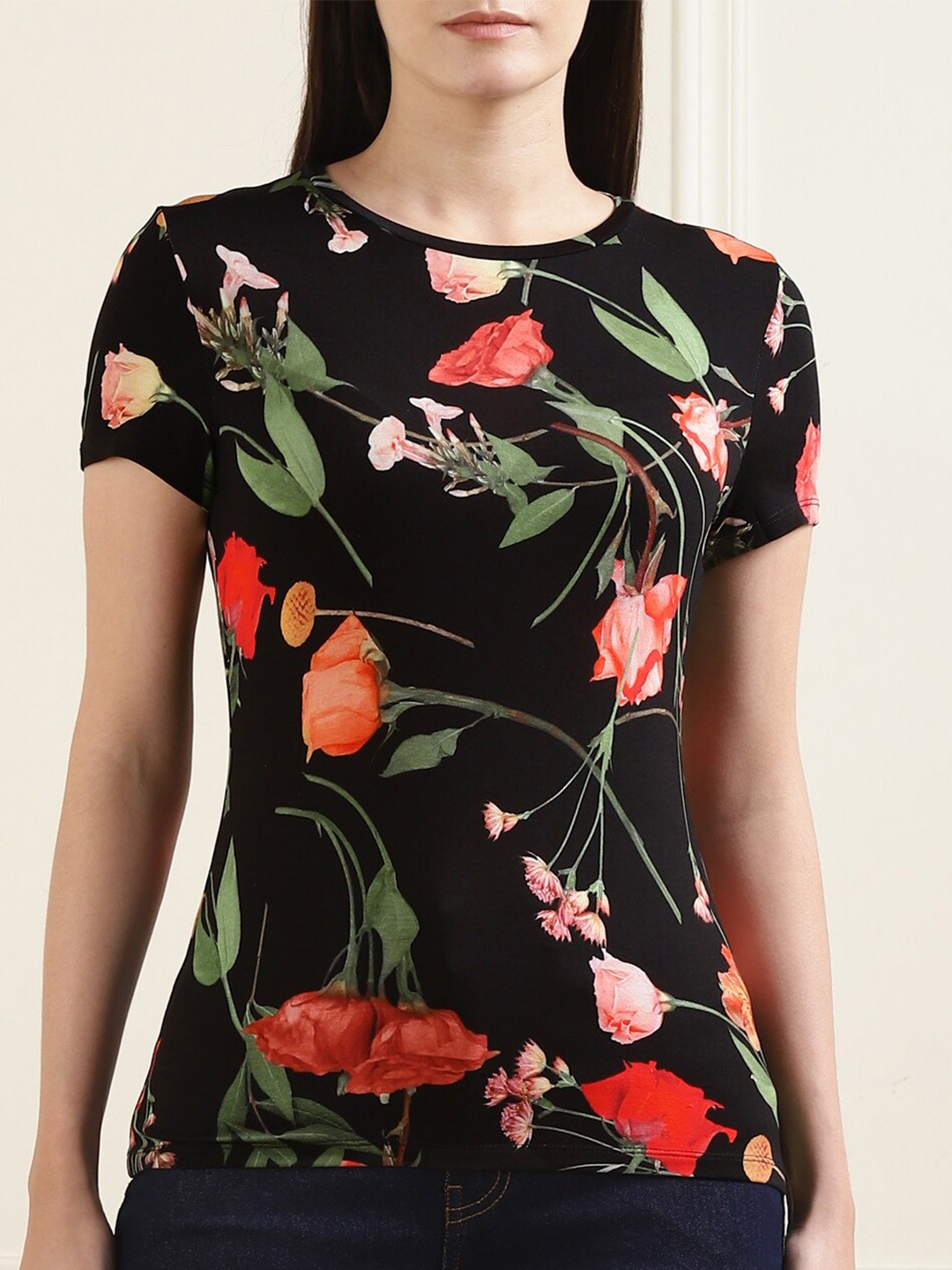 

Ted Baker Floral Printed Round Neck T-shirt, Black