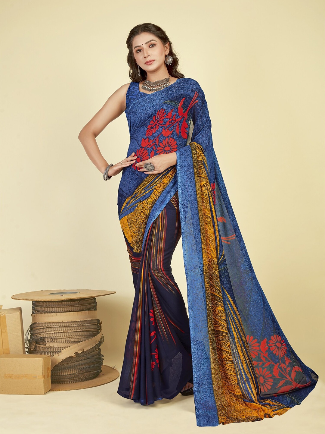 

ANAND SAREES Floral Printed Saree, Blue