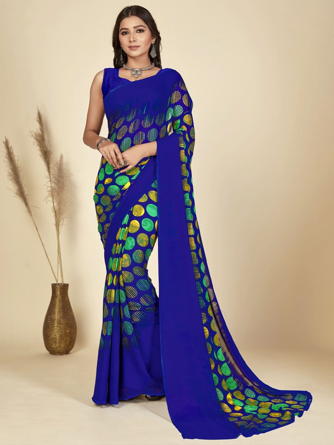 

Moda Rapido Polka Dot Saree, Blue