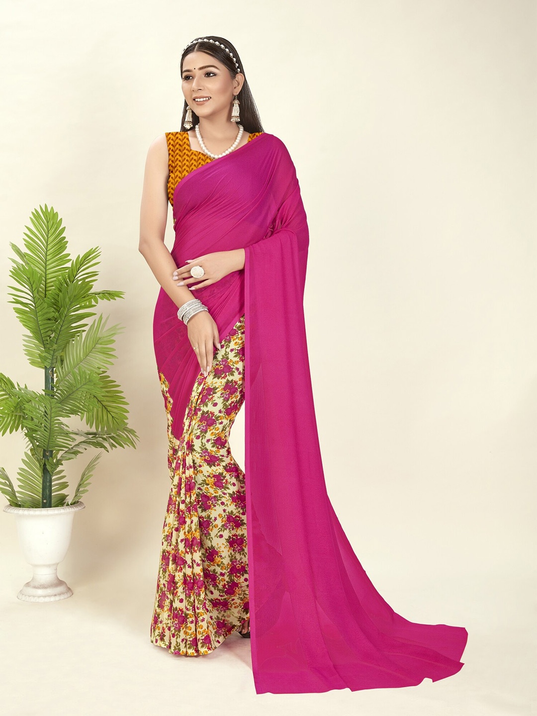 

ANAND SAREES Floral Printed Saree, Pink