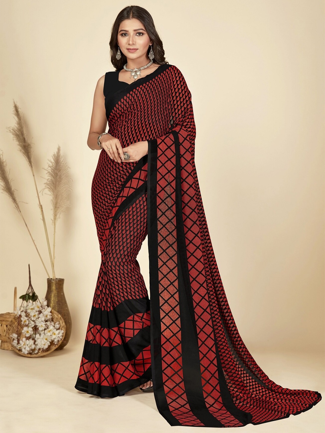 

ANAND SAREES Ethnic Motifs Printed Saree, Red