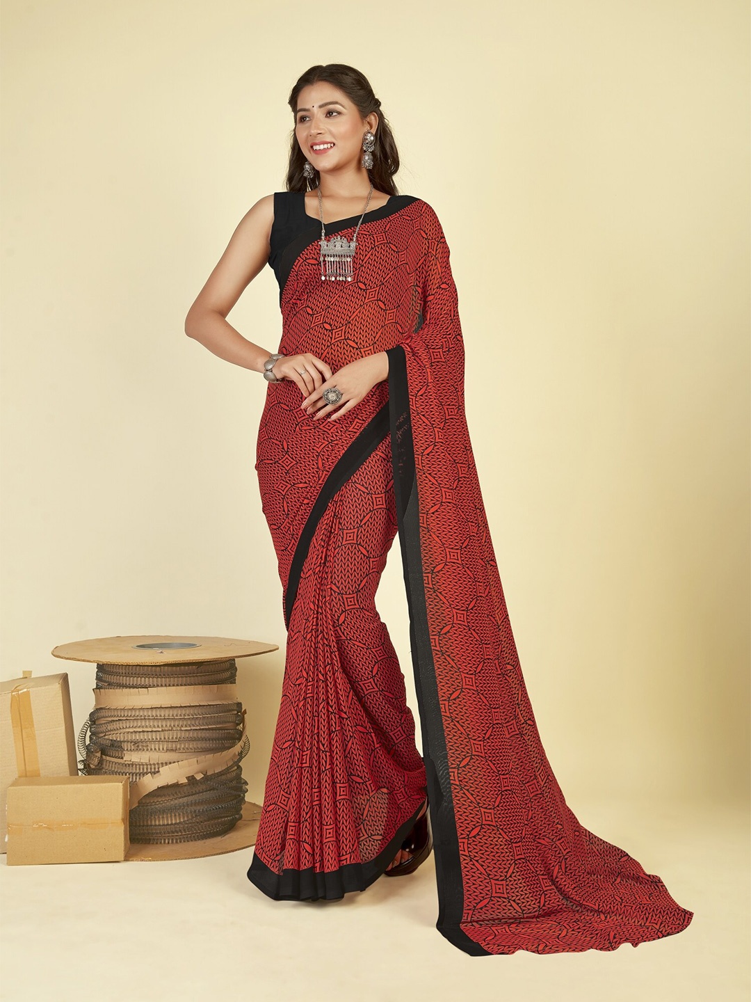 

ANAND SAREES Ethnic Motifs Printed Saree, Red