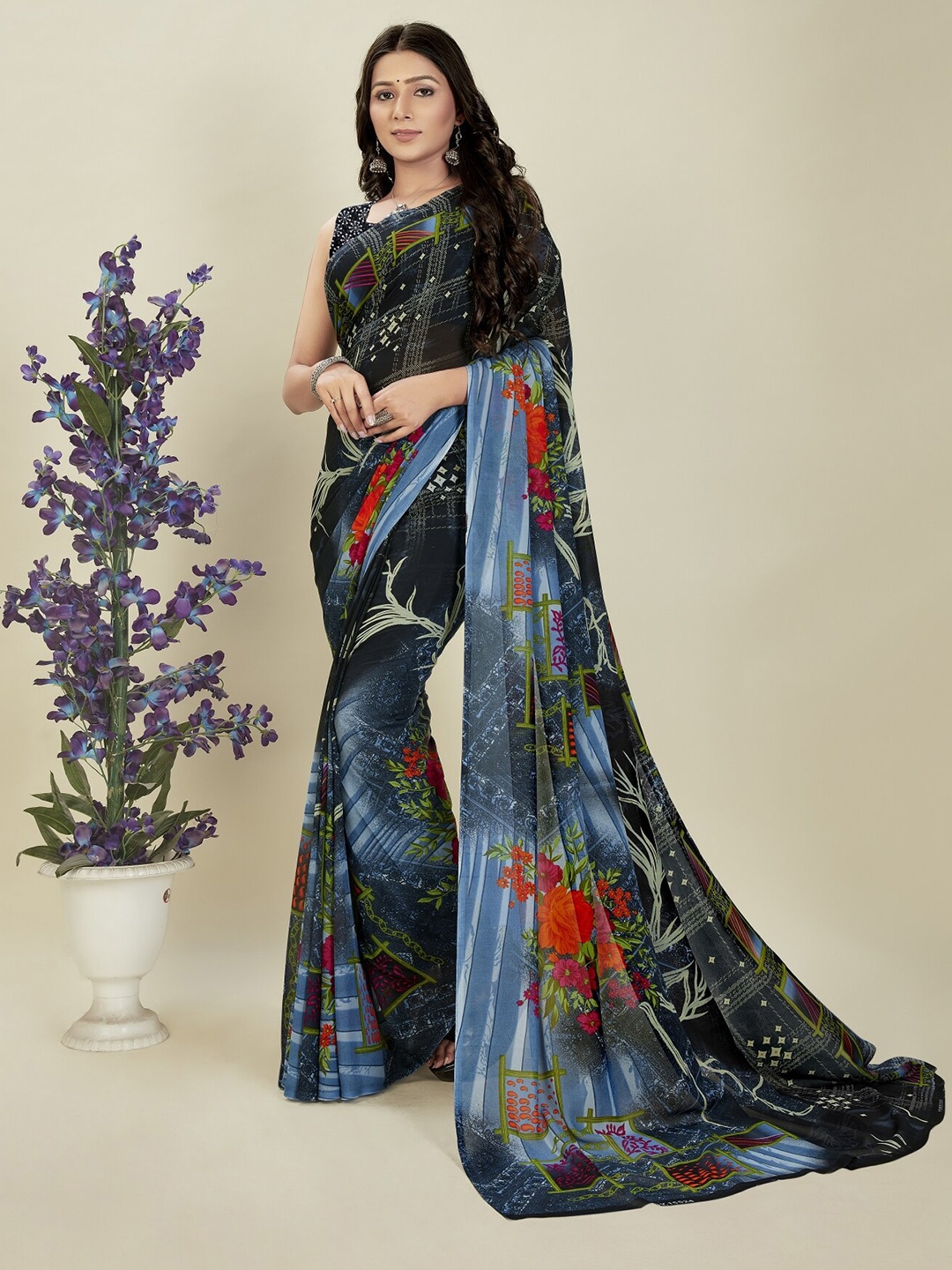 

Moda Rapido Floral Printed Saree, Blue