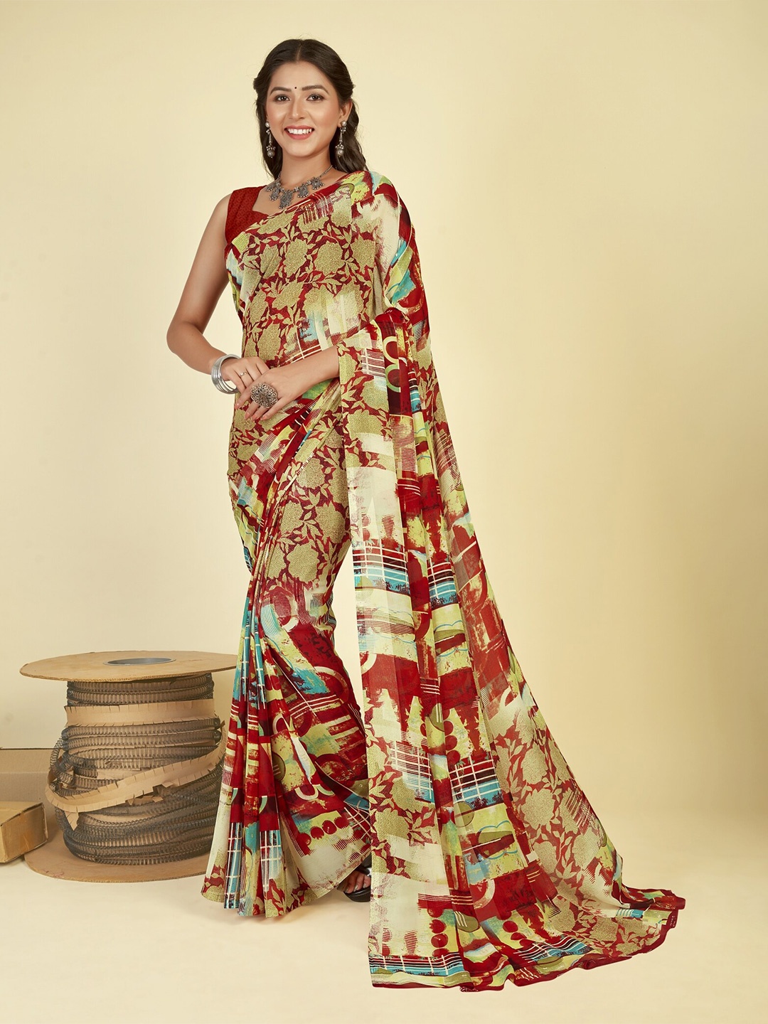 

ANAND SAREES Floral Printed Saree, Red