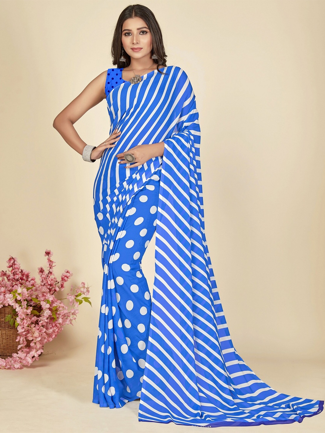 

Moda Rapido Striped Saree, Blue