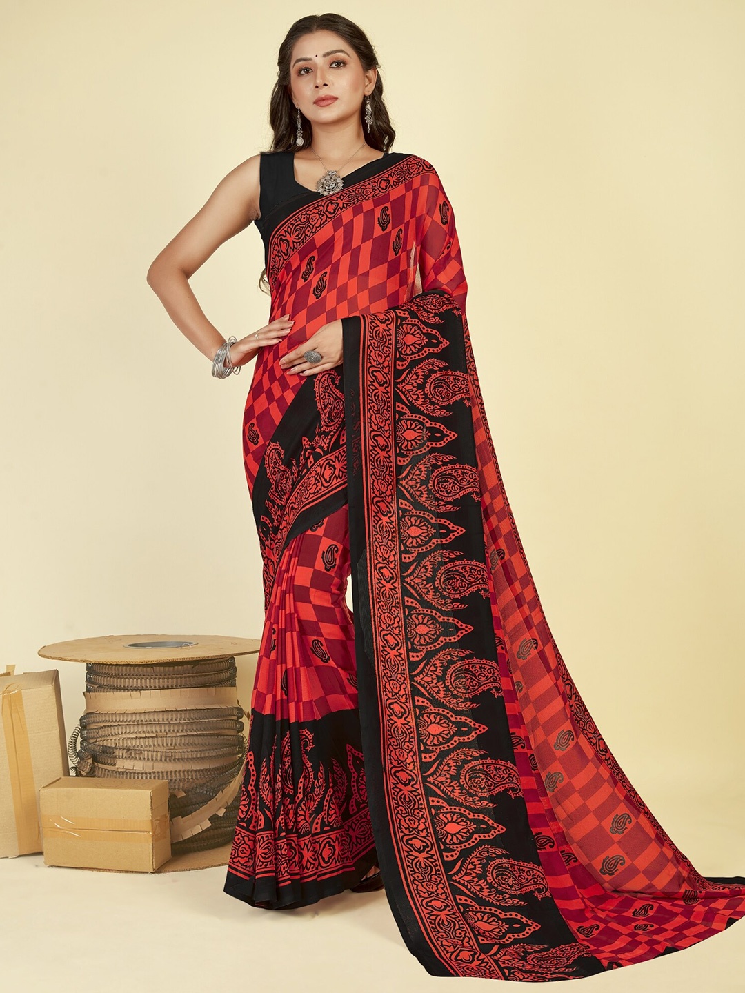 

ANAND SAREES Ethnic Motifs Printed Georgette Saree, Red