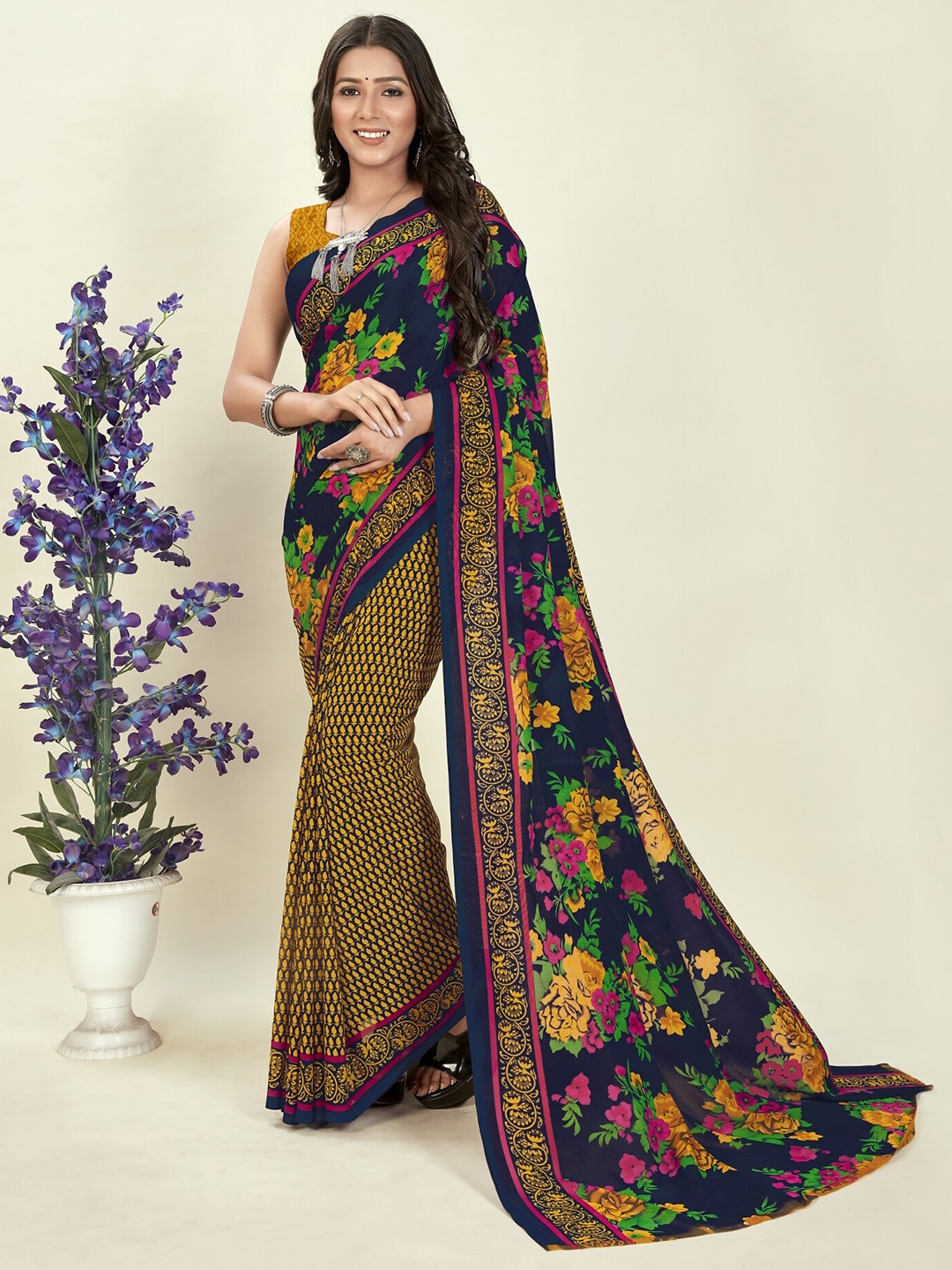 

Moda Rapido Floral Printed Saree, Blue