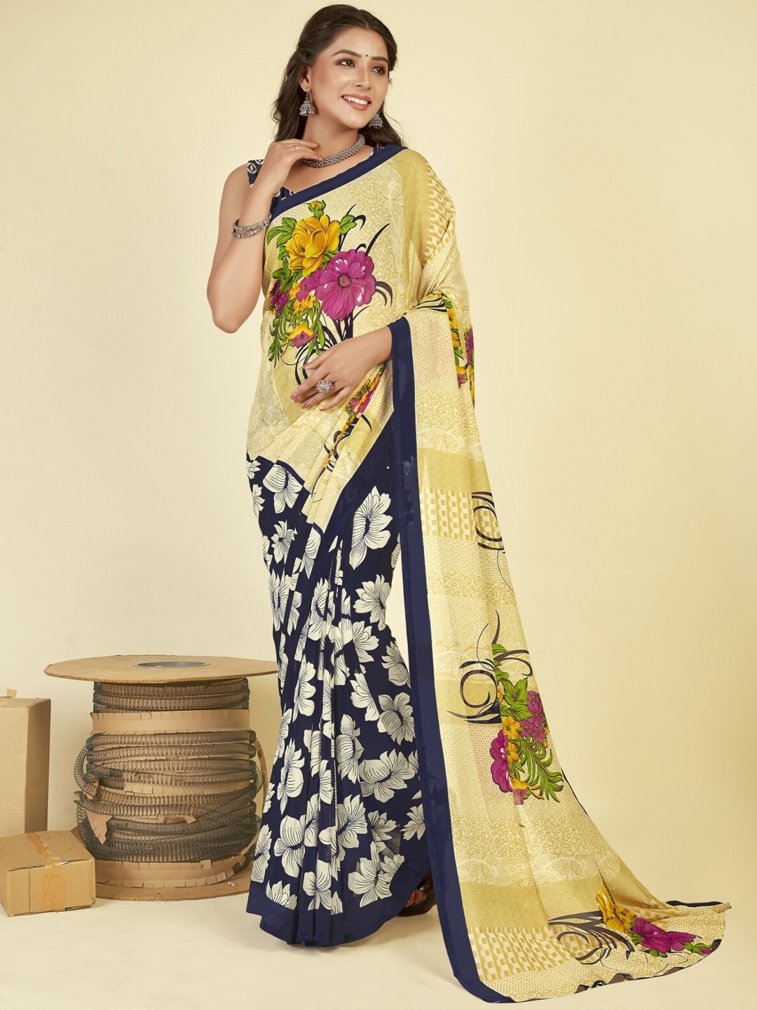 

ANAND SAREES Floral Printed Saree, Blue