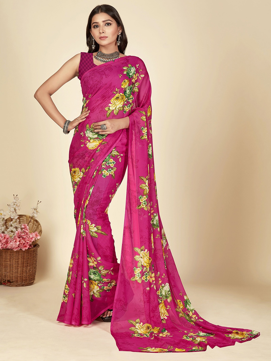 

ANAND SAREES Floral Printed Saree, Pink