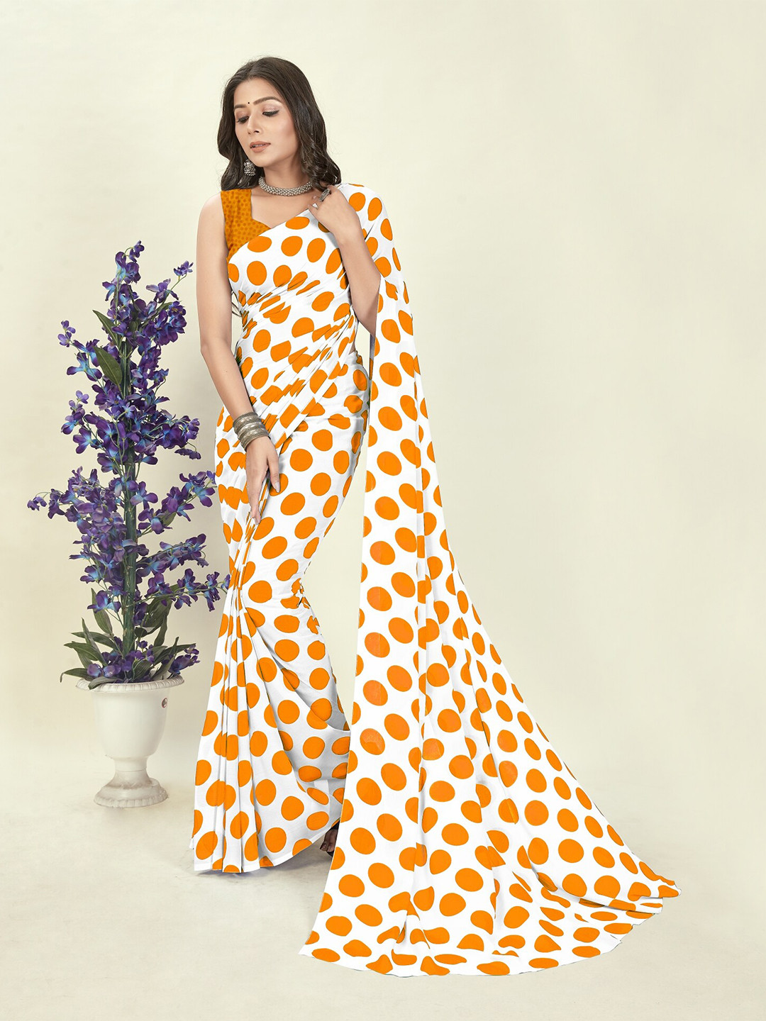 

ANAND SAREES Geometric Printed Georgette Saree, Orange