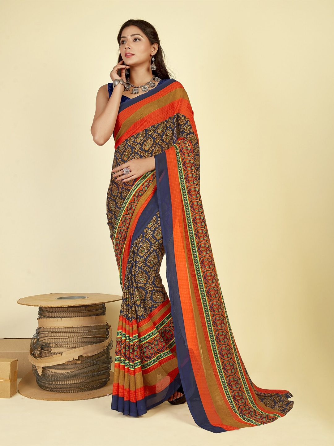 

Moda Rapido Ethnic Motifs Printed Georgette Saree, Blue