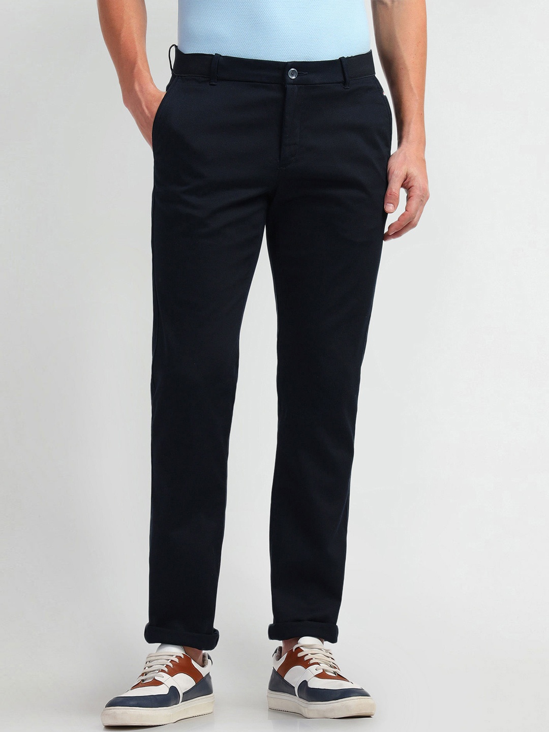 

Arrow Sport Men Slim Fit Mid-Rise Trouser, Navy blue