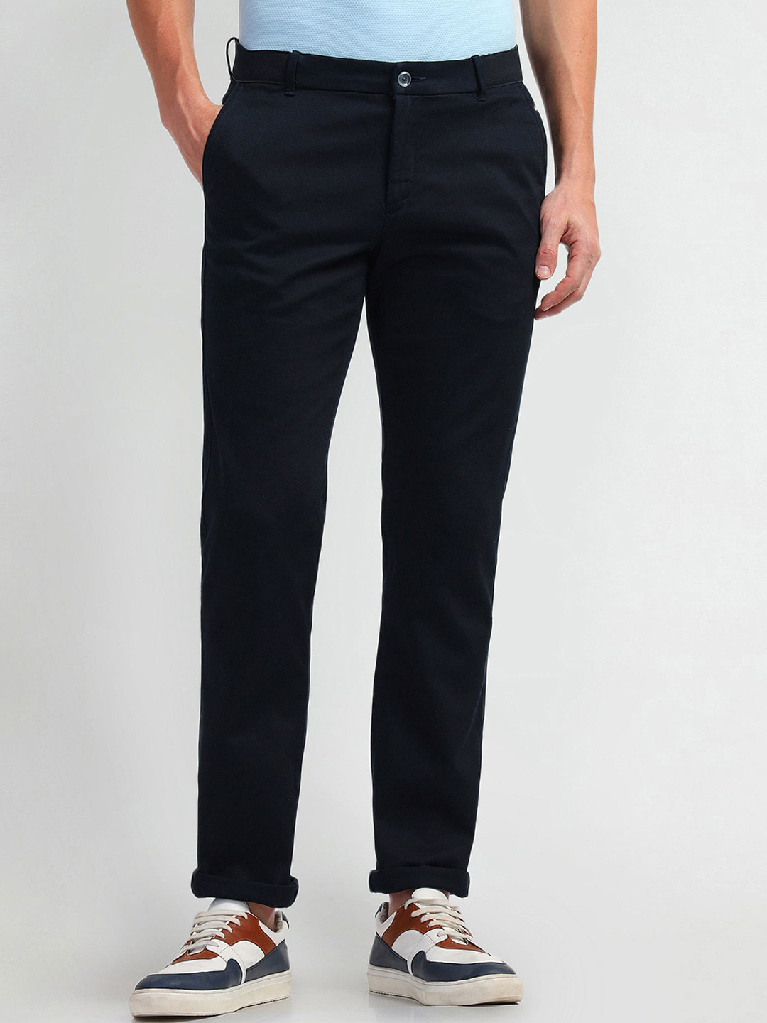 

Arrow Sport Men Slim Fit Mid-Rise Trouser, Navy blue