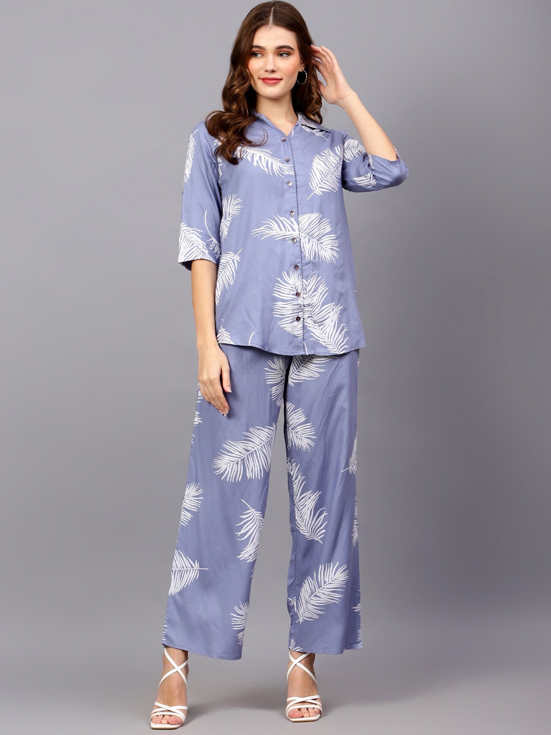 

Indietoga Tropical Printed Shirt With Palazzos, Blue