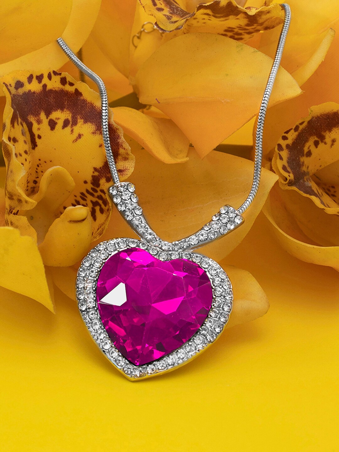 

Peora Silver-Plated Heart Shaped Crystals Necklace