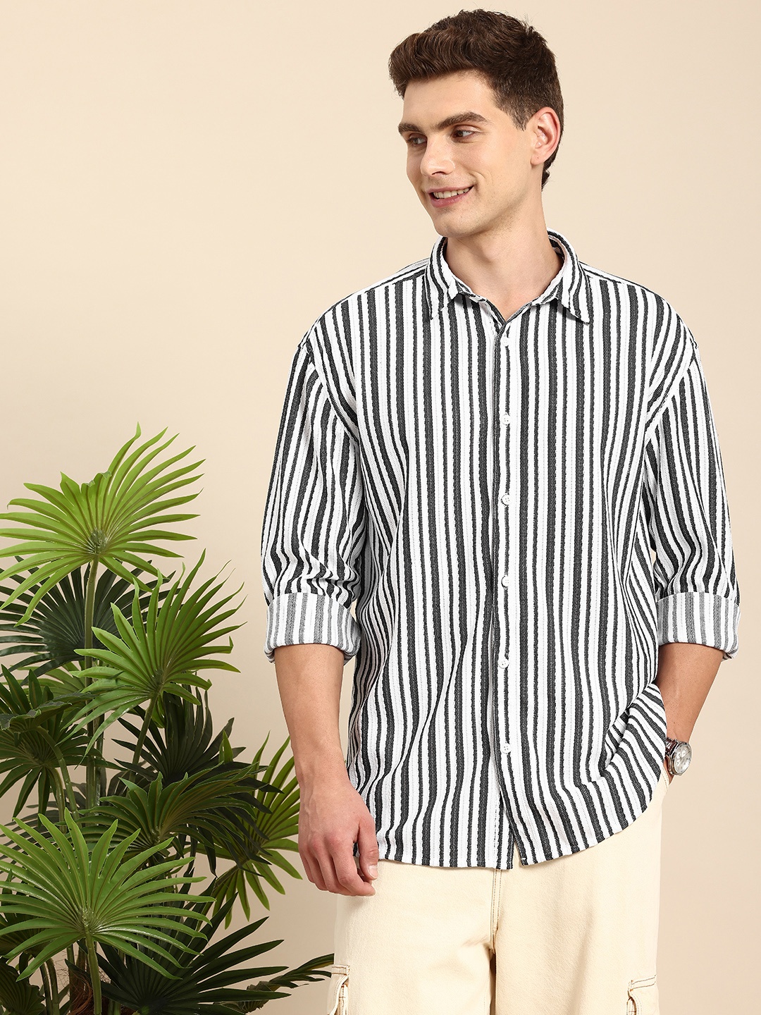 

Mast & Harbour Men Striped Casual Shirt, Black