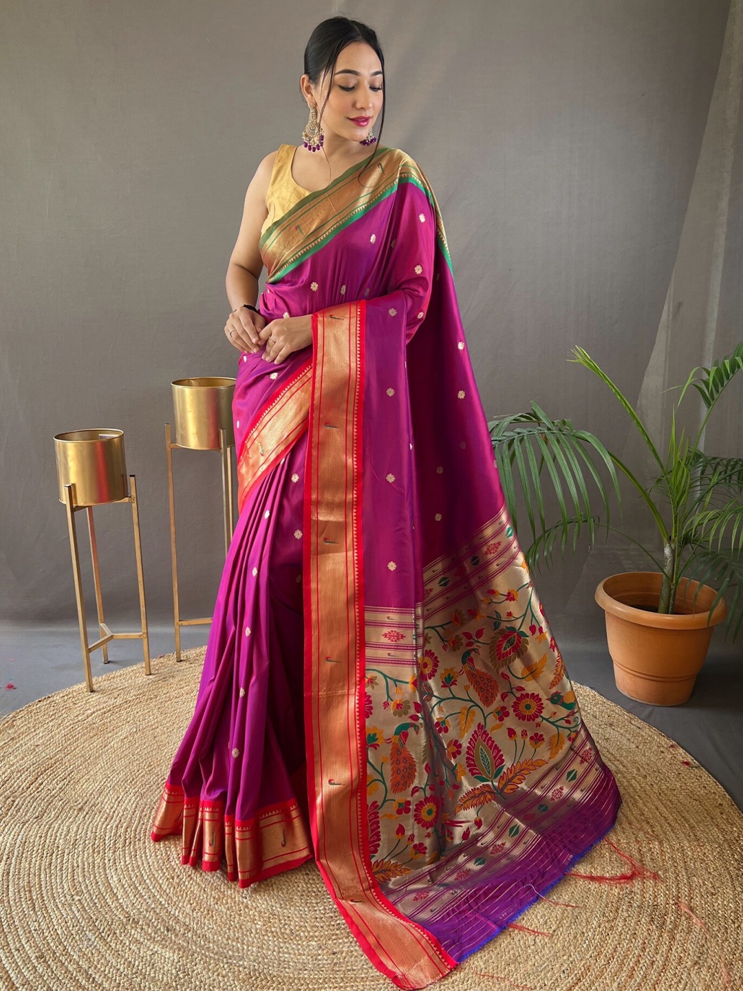 

LeeliPeeri Designer Ethnic Motifs Woven Design Zari Paithani Saree, Magenta