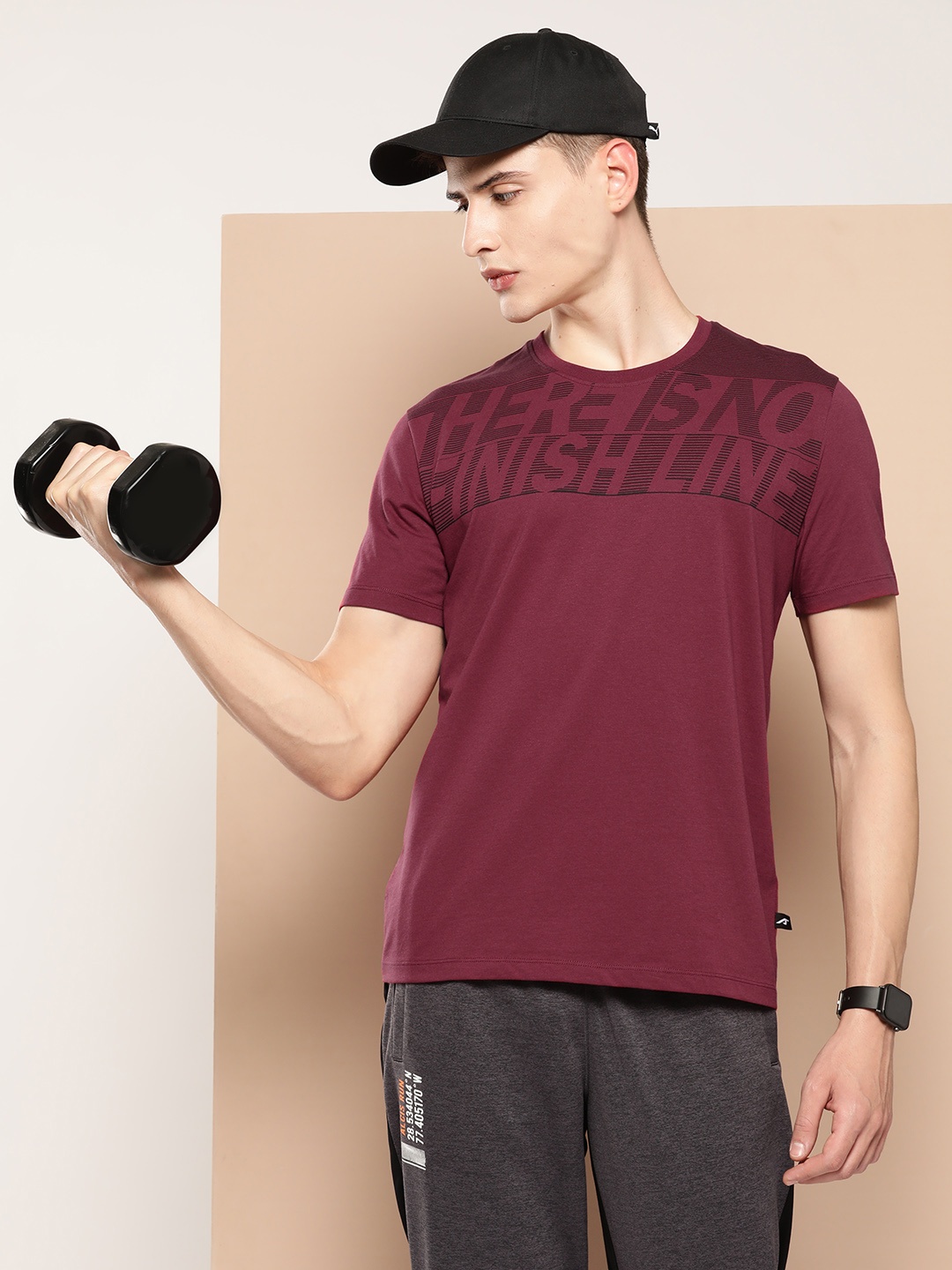 

Alcis Men Typography Printed Dry Tech T-shirt, Maroon