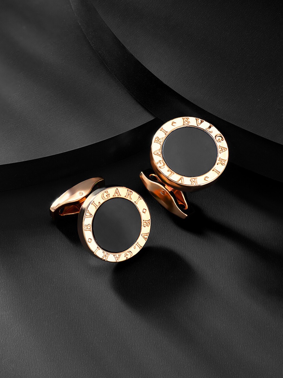 

Peora Rose Gold-Plated Stainless Steel Embellished Round Cufflink