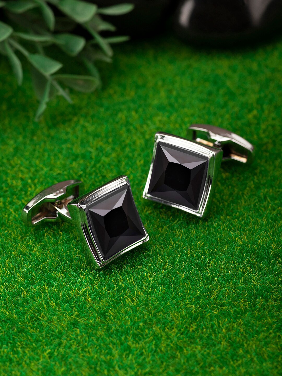 

Peora Silver-Plated Stainless Steel Embellished Square Cufflink