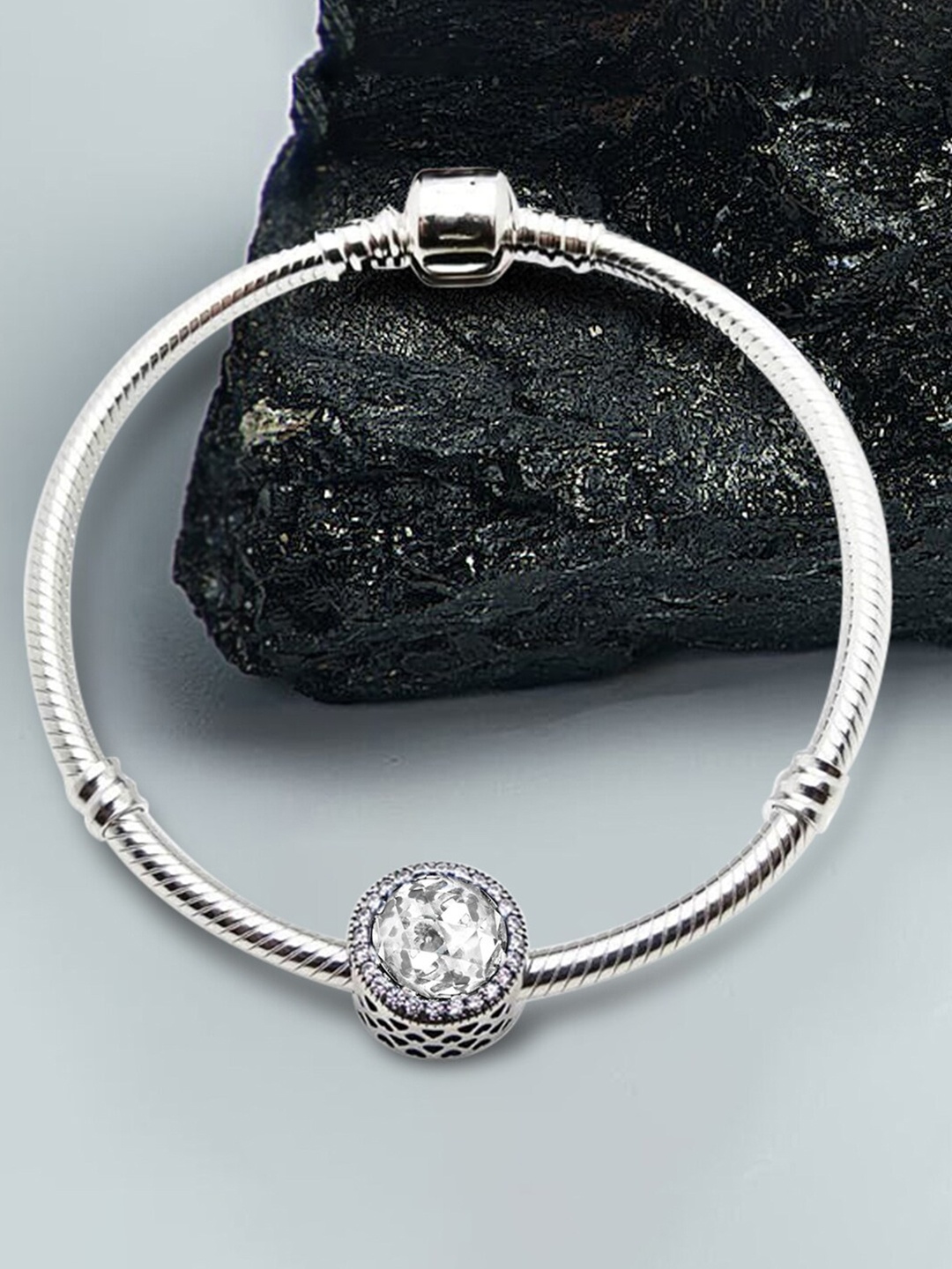 

Peora Cubic Zirconia Studded Silver-Plated Wraparound Bracelet